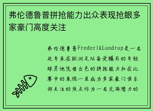 弗伦德鲁普拼抢能力出众表现抢眼多家豪门高度关注